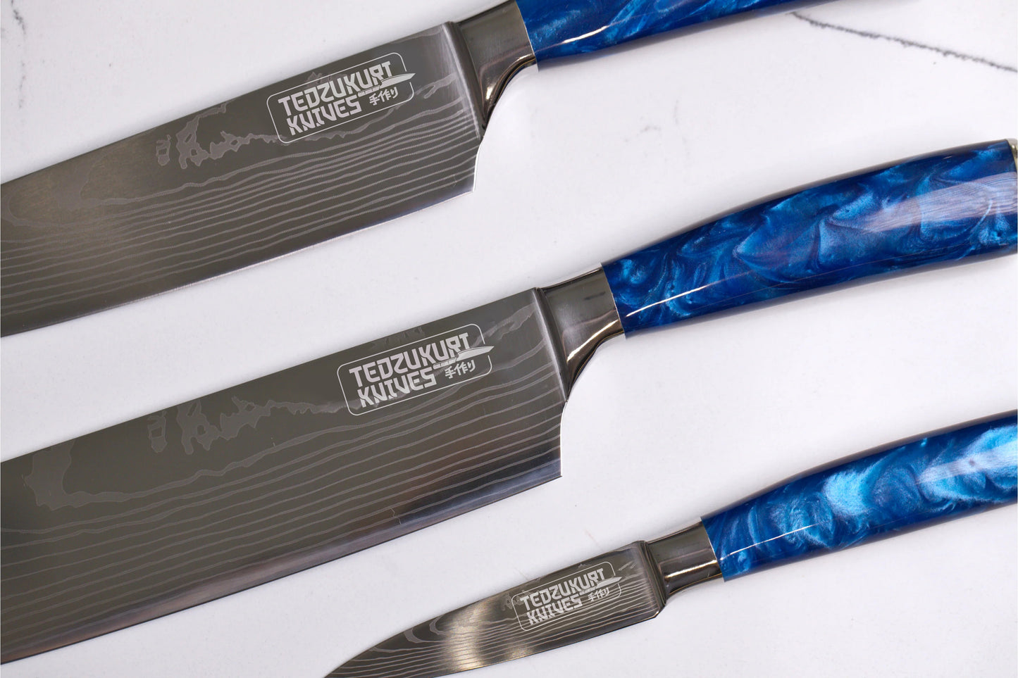 Epokishi 3,5 & 7 Piece Set - High Carbon Stainless Steel with Blue Acrylic