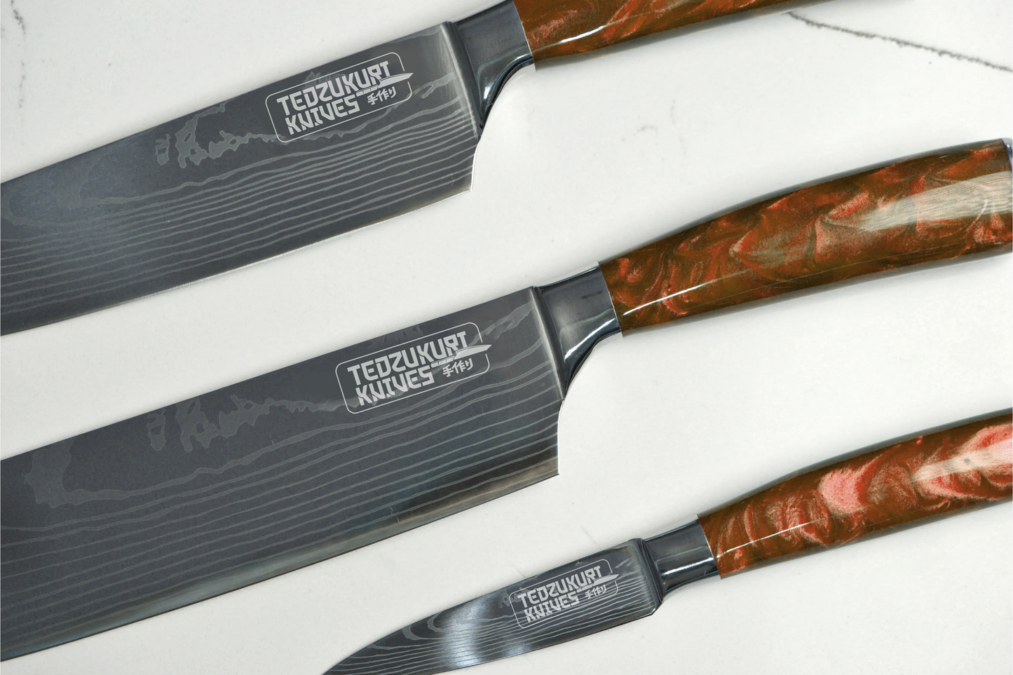 Epokishi 3 Piece Set - High Carbon Stainless Steel with Brown Acrylic