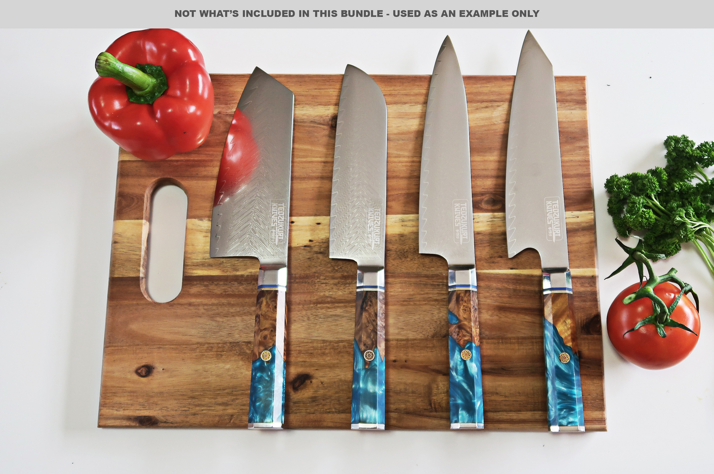 Kaigan 5 Piece Set - 67 Layer Japanese Damascus with Burlwood + Acrylic