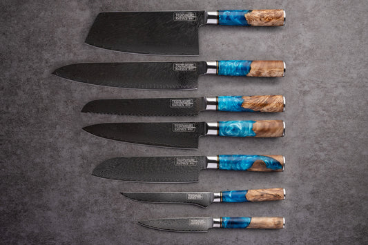 Enkei 2,5 & 7 Piece Set - 67 Layer Japanese Damascus with Burlwood + Acrylic