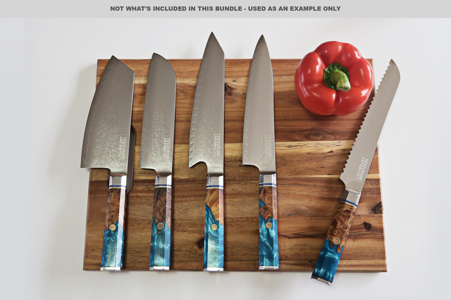 Kaigan 9 Piece Set - 67 Layer Japanese Damascus with Burlwood + Acrylic