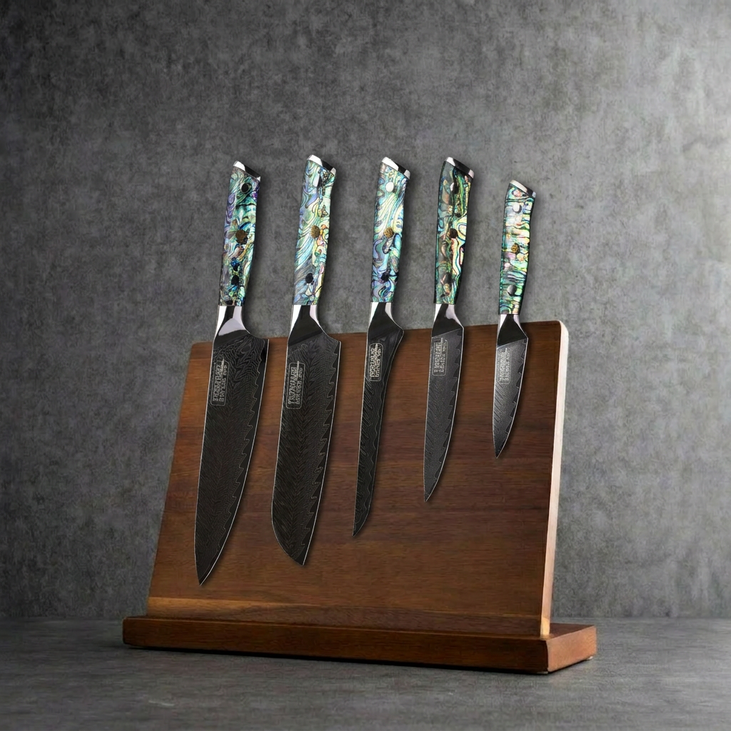 EOFY Awabi 5 Piece Damascus Knife Block Set