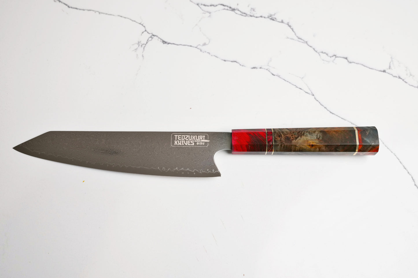 Niji Kritsuke 210mm 67 Layer Japanese Damascus with Natural Dyed Burlwood