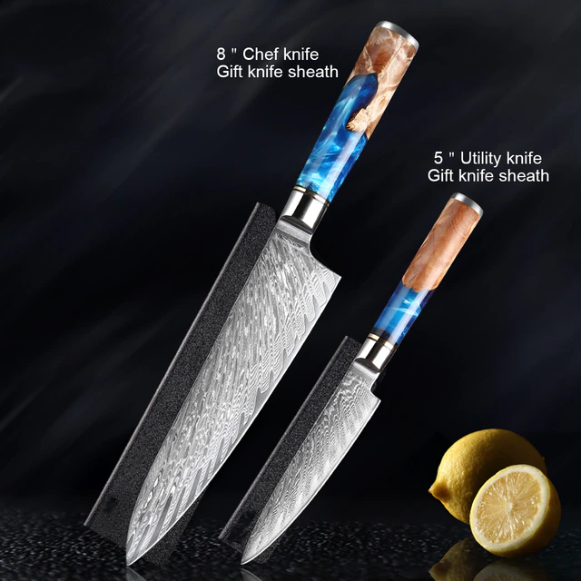 Enkei 2,5 & 7 Piece Set - 67 Layer Japanese Damascus with Burlwood + Acrylic