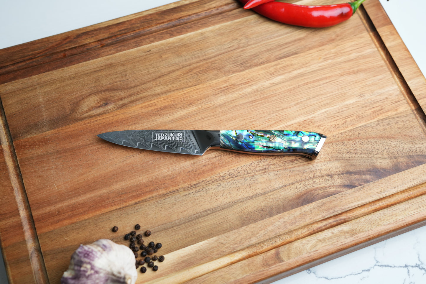 Awabi 67 Layer Japanese Damascus with Abalone + Acrylic - Individual Knives