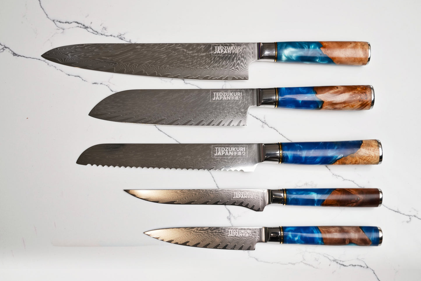 Enkei 2,5 & 7 Piece Set - 67 Layer Japanese Damascus with Burlwood + Acrylic