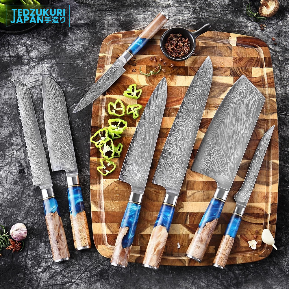 Enkei 2,5 & 7 Piece Set - 67 Layer Japanese Damascus with Burlwood + Acrylic