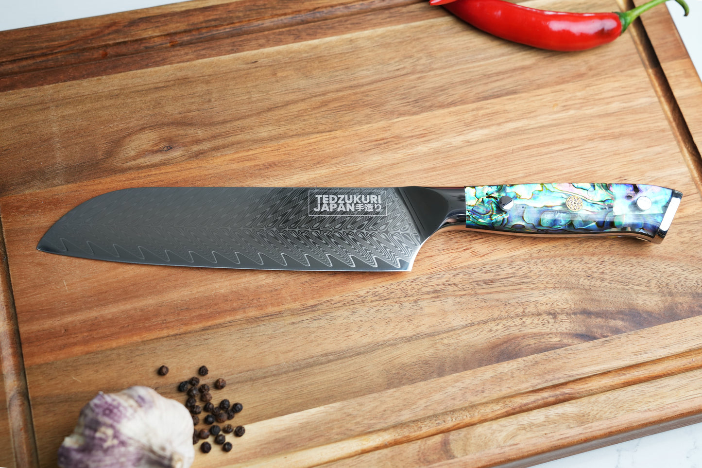 Awabi 67 Layer Japanese Damascus with Abalone + Acrylic - Individual Knives