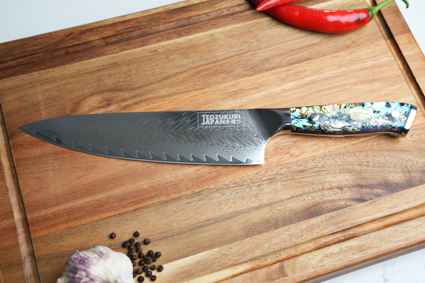 Awabi 67 Layer Japanese Damascus with Abalone + Acrylic - Individual Knives