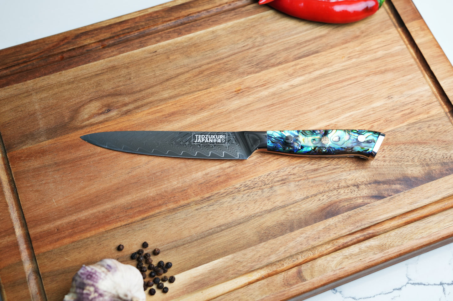 Awabi 67 Layer Japanese Damascus with Abalone + Acrylic - Individual Knives