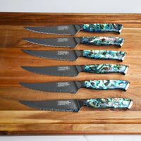 Awabi Steak Knives - 67 Layer Japanese Damascus with Abalone + Acrylic