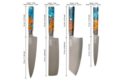 Kaigan 4 Piece Set - 67 Layer Japanese Damascus with Burlwood + Acrylic