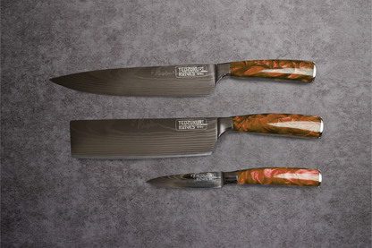 Epokishi 3 Piece Set - High Carbon Stainless Steel with Brown Acrylic