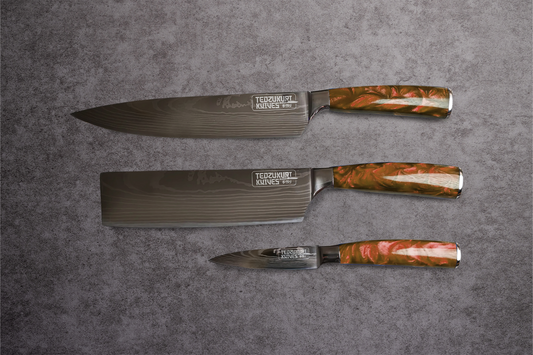 Epokishi 3 Piece Set - High Carbon Stainless Steel with Brown Acrylic