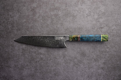 Niji Kritsuke 210mm 67 Layer Japanese Damascus with Natural Dyed Burlwood