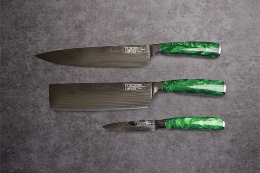 Epokishi 3 Piece Set - High Carbon Stainless Steel with Green Acrylic