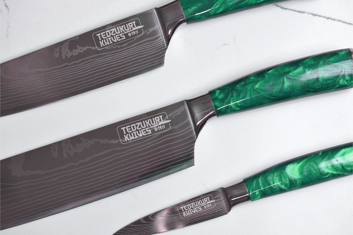 Epokishi 3 Piece Set - High Carbon Stainless Steel with Green Acrylic