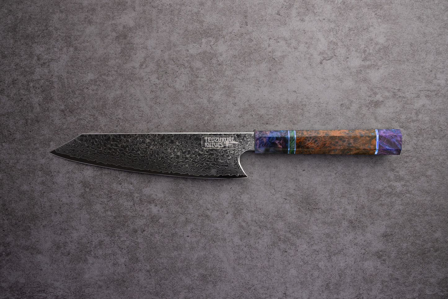 Niji Kritsuke 210mm 67 Layer Japanese Damascus with Natural Dyed Burlwood