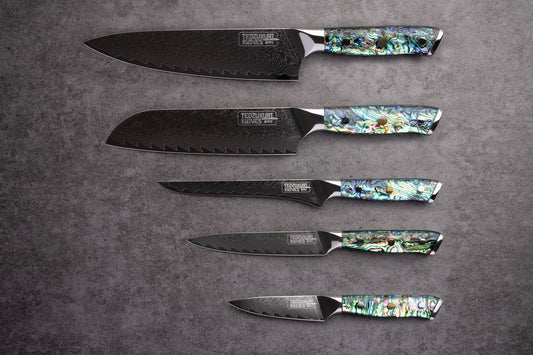 Awabi 5 Piece Set - 67 Layer Damascus with Abalone + Acrylic