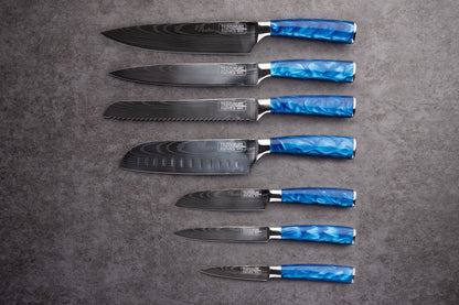 Epokishi 3,5 & 7 Piece Set - High Carbon Stainless Steel with Blue Acrylic