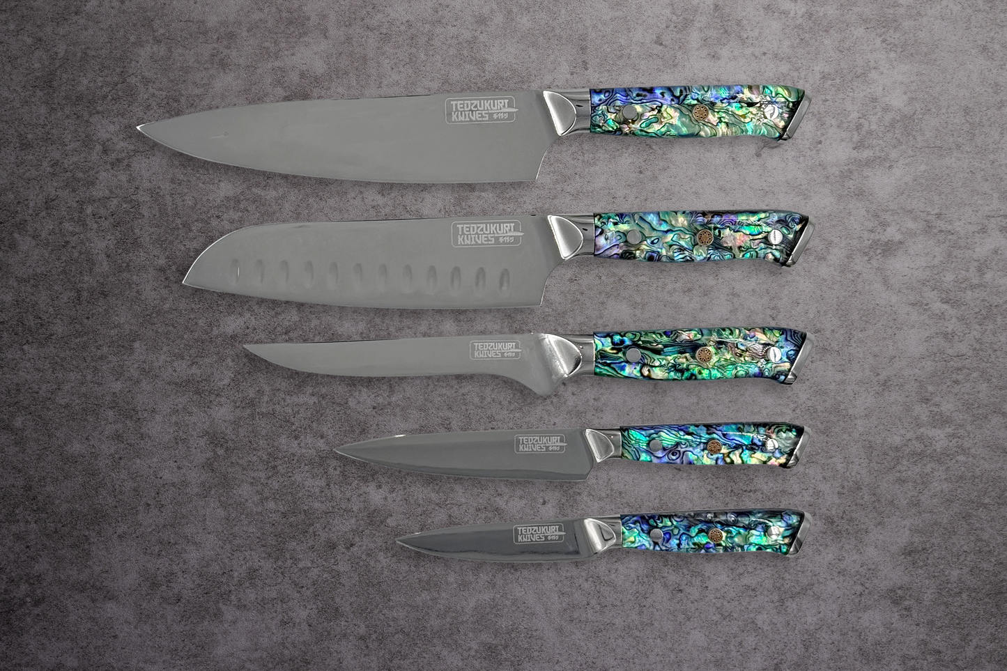 Awabi 5 Piece Set - Stainless Steel Blades with Abalone + Acrylic Handles