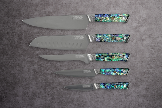Awabi 5 Piece Set - Stainless Steel Blades with Abalone + Acrylic Handles
