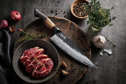 Yaki-Nara 216mm 67 Layer Japanese Damascus with Burnt Oak Chef Knife