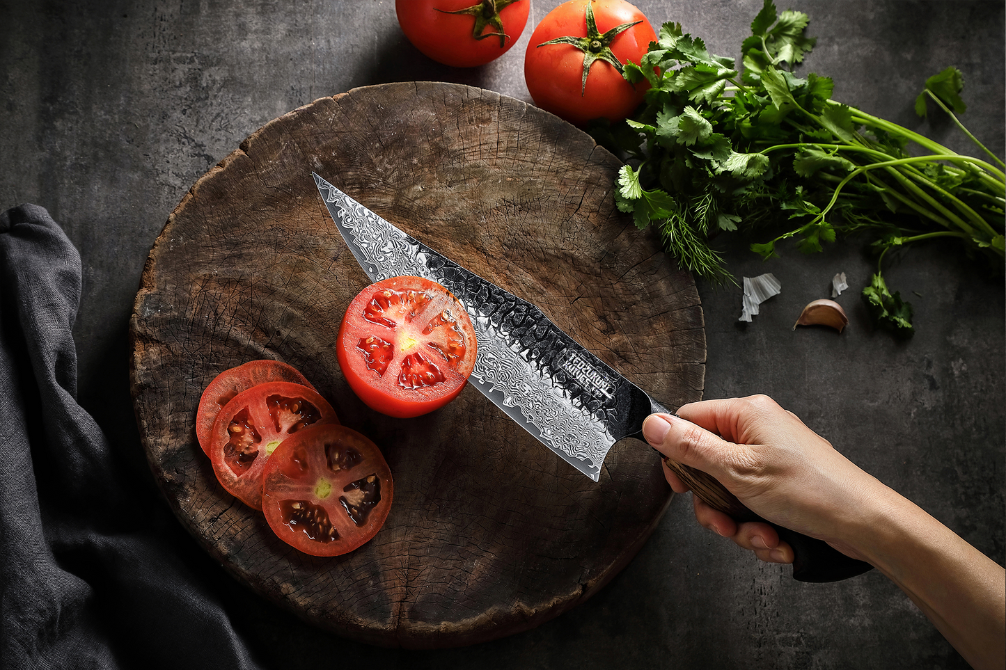 Yaki-Nara 216mm 67 Layer Japanese Damascus with Burnt Oak Chef Knife