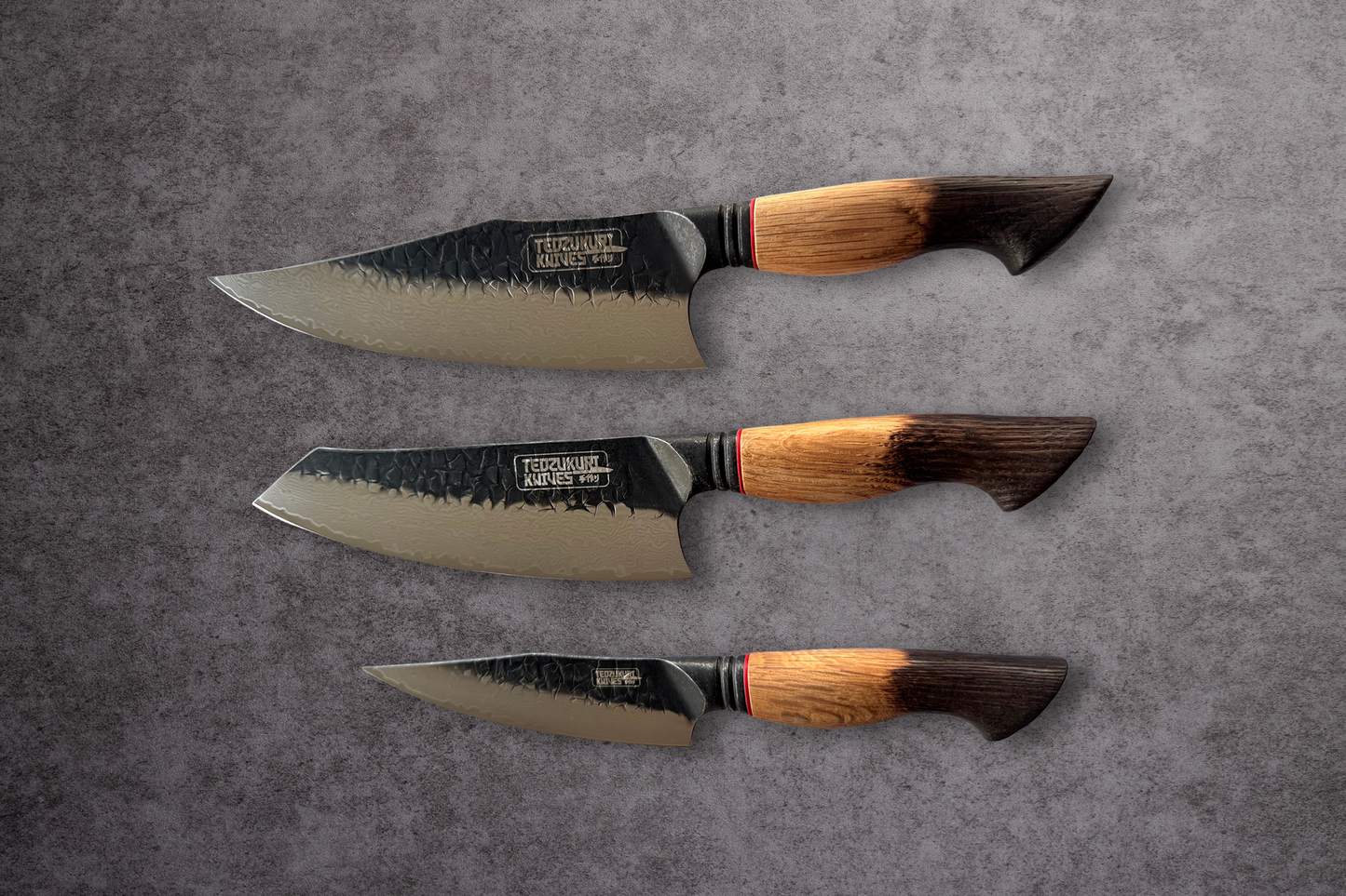 Yaki-Nara 3 Piece 67 Layer Japanese Damascus with Burnt Oak Set