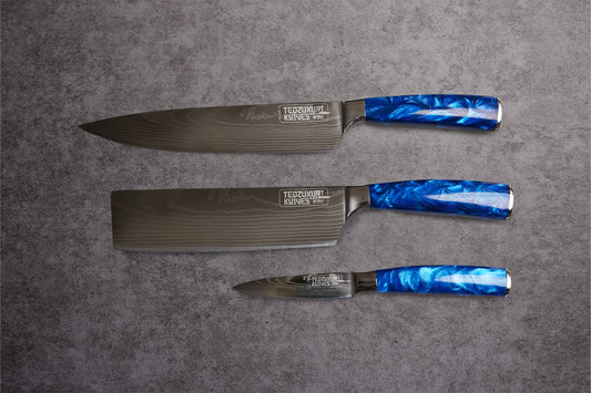 Epokishi 3,5 & 7 Piece Set - High Carbon Stainless Steel with Blue Acrylic