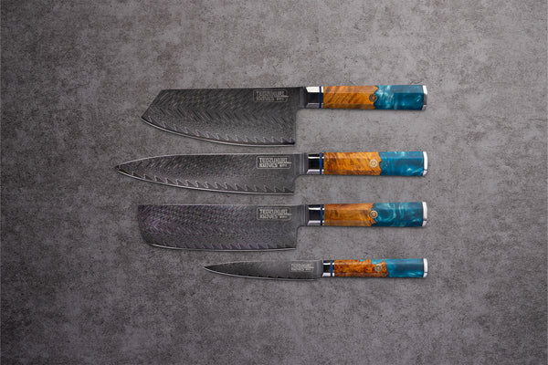 taxus knives Kaigan Damascus Knife Set (4-Piece) – Tedzukuri Knives