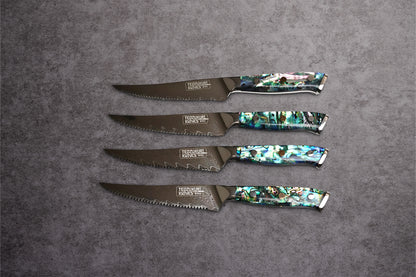 Awabi Steak Knives - 67 Layer Japanese Damascus with Abalone + Acrylic