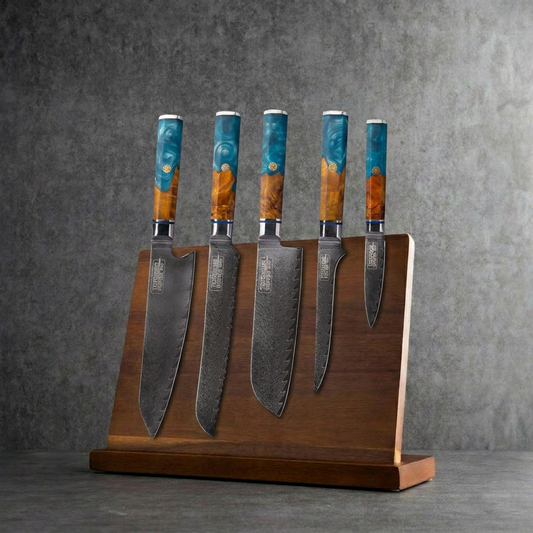 EOFY Kaigan 5 Piece Damascus Knife Block Set