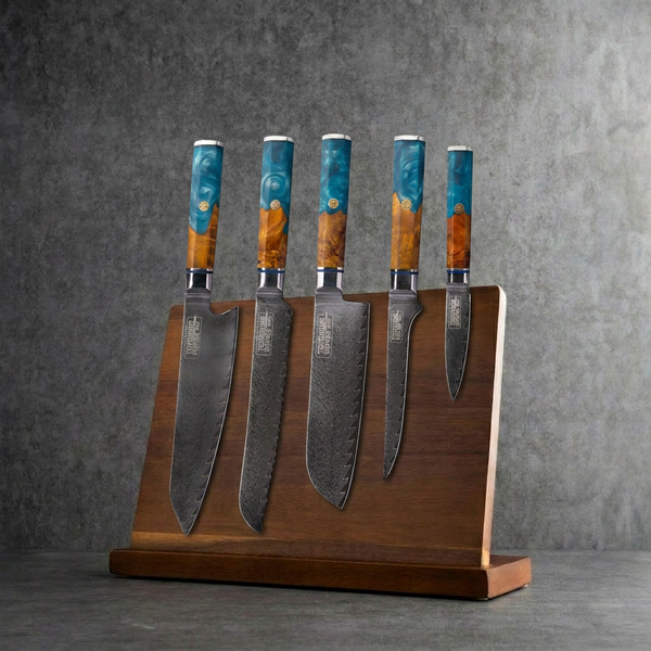 EOFY Kaigan 5 Piece Damascus Knife Block Set