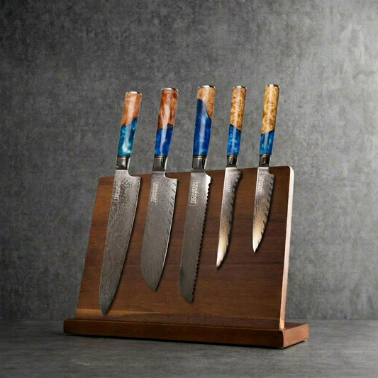 EOFY Enkei 5 Piece Damascus Knife Block Set