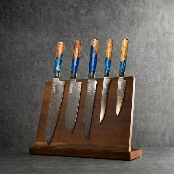 EOFY Enkei 5 Piece Damascus Knife Block Set