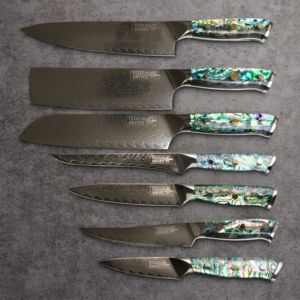 Awabi Damascus Knife Set (7-Piece)