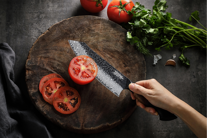 Yaki-Nara 190mm 67 Layer Japanese Damascus with Burnt Oak Santoku Knife