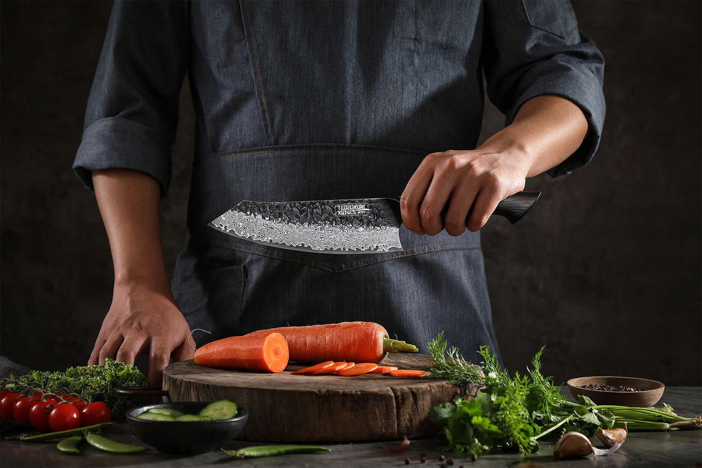 Yaki-Nara 190mm 67 Layer Japanese Damascus with Burnt Oak Santoku Knife