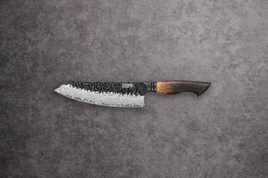 Yaki-Nara 190mm 67 Layer Japanese Damascus with Burnt Oak Santoku Knife